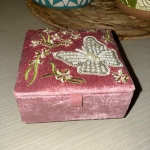Embroidered Velvet Jewelry Box with Butterfly Design